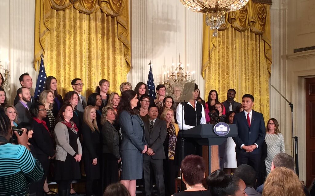 Semifinalists, finalists and their families gathered in the White House on Thursday to watch Mrs. Obama present the Counselor of the Year award to Katherine Pastor of Flagstaff.