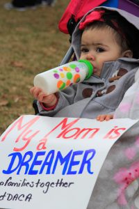 Aguilar also brought her daughter Denali to the protest. "I have my kids," said Aguilar, "so I need a solution ASAP." (Eric Miller/MNS)