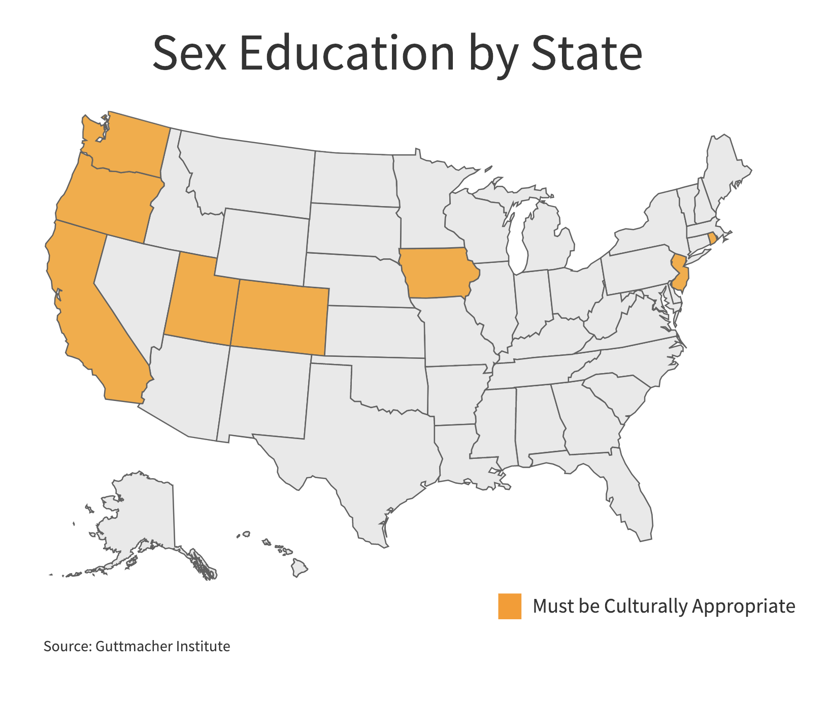 Eight states require that when sexual education is provided it be culturally appropriate and unbiased. (Charts by Ester Wells/MNS)