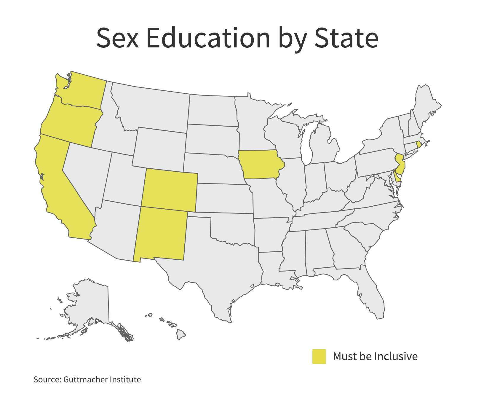Nine states require that when sexual education is provided it be inclusive of sexual orientations. (Charts by Ester Wells/MNS)