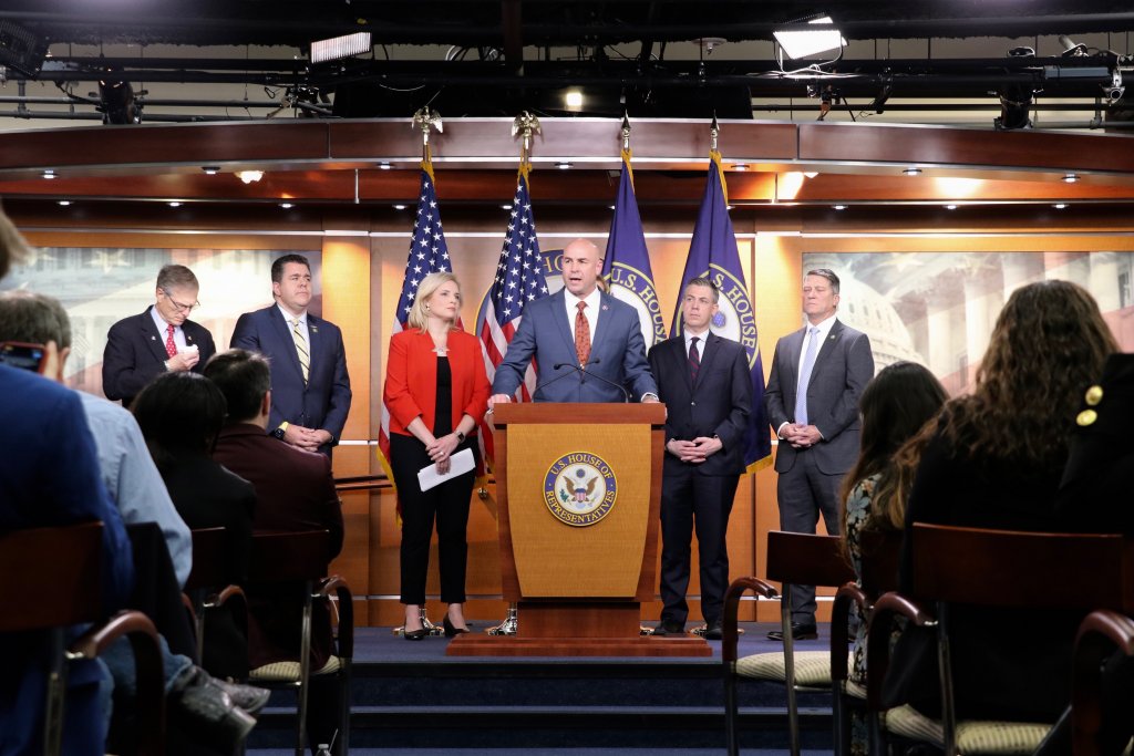 Rep. Jake Ellzey (R-Texas) speaks at a press conference about President Biden's handling of the border crisis on Tuesday. 