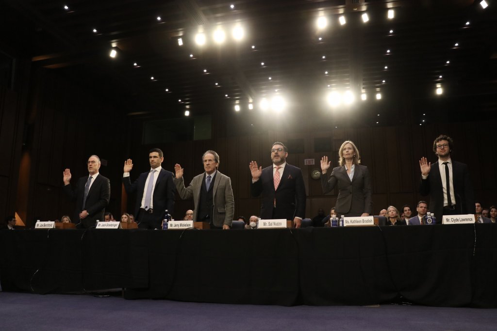 Witnesses are sworn in during the Senate Judiciary Committee hearing on competition in the ticketing industry on Tuesday.