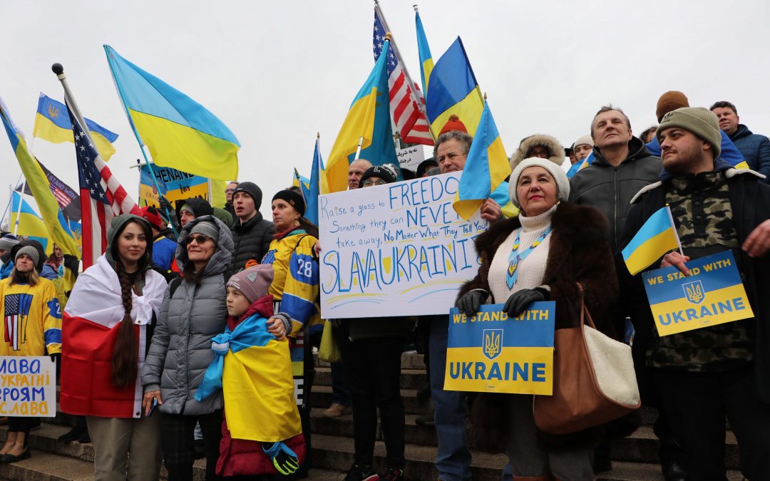Demonstrators show support for Ukraine following one year anniversary of Russia’s invasion