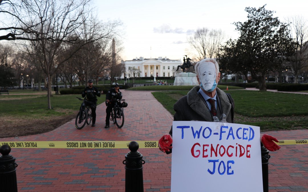 In Photo: Pro-Palestinian Americans want Biden to know that “the state of our union is genocide”