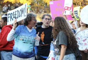 The counter-protesters walked alongside the Women’s March, prompting arguments within the crowd. (Caroline Killilea/MNS)