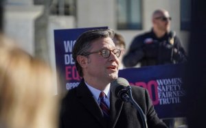 House Speaker Mike Johnson spoke to gathered demonstrators. (Cayla Labgold-Carroll/MNS)