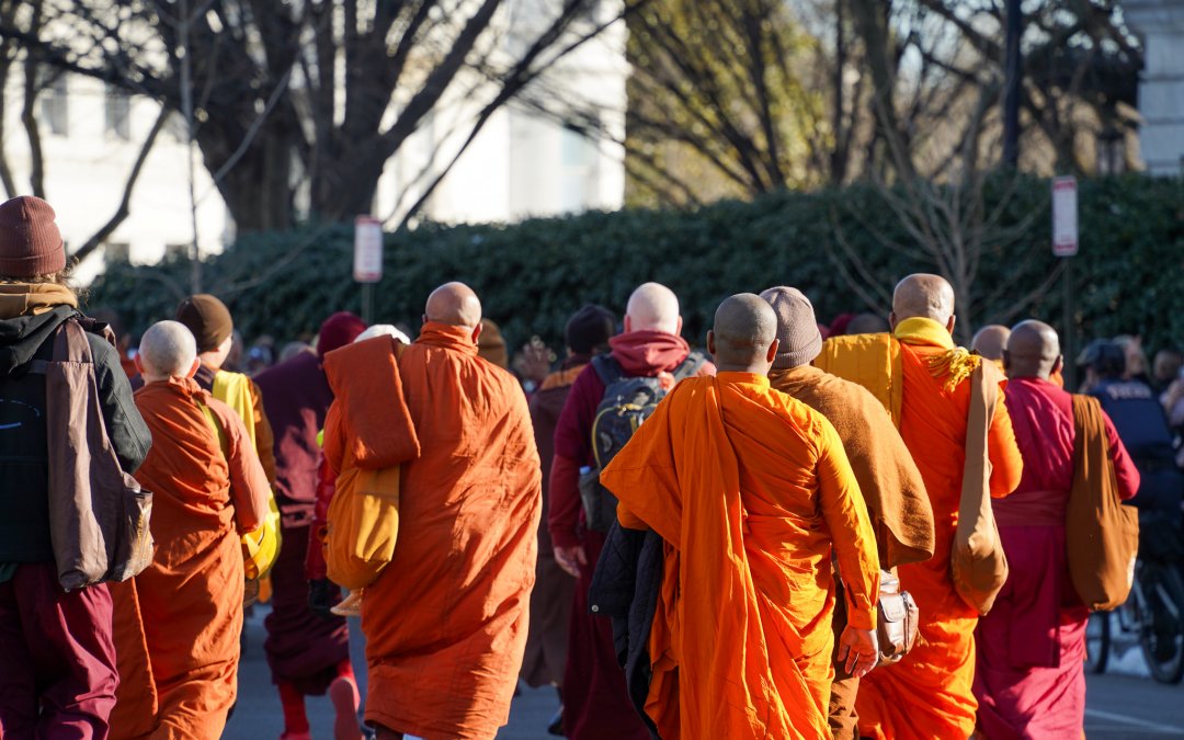 Amid anti-ICE protests, peace-marching Buddhist monks deliver a non-controversial message to thousands in DC