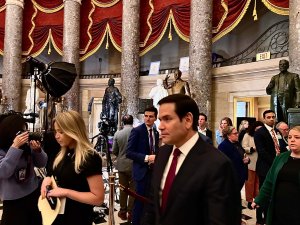 Secretary of State Marco Rubio walked through Statuary Hall to attend the State of the Union. (Anisha Iqbal/MNS)