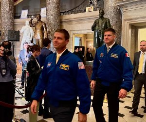 Astronauts Reid Weisman and Jeremy Hansen, part of the 2026 Artemis II crew, were invited to the State of the Union to highlight American leadership in space exploration. (Anisha Iqbal/MNS)