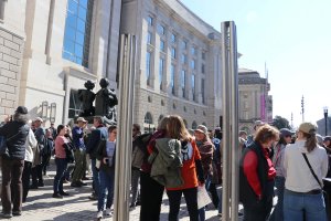 The USAID building sign was taken down. Previously, the USAID signage had been covered with black tape. (Sarah Han/MNS)
